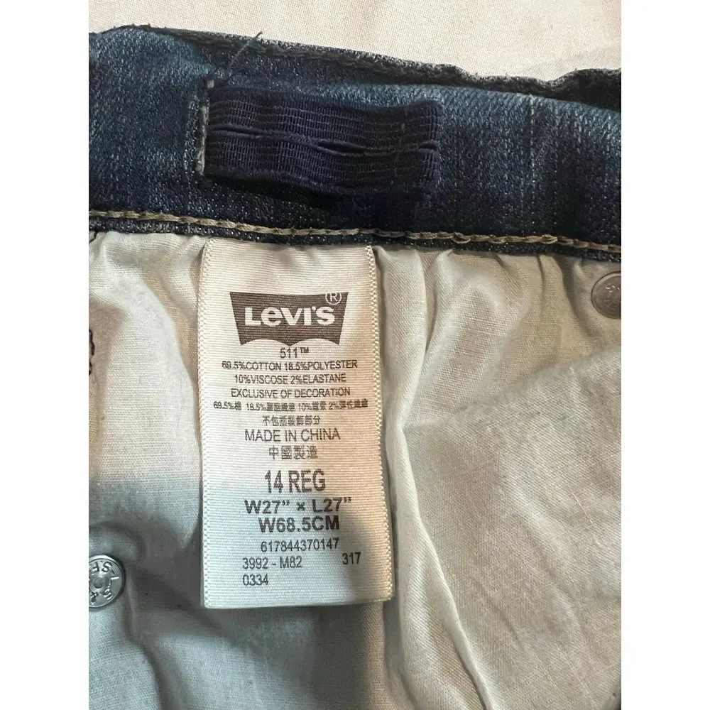 Levi Strauss Co 511 Slim‎ Fit Jeans Dark Wash Kids Size 14 Reg W27 L27